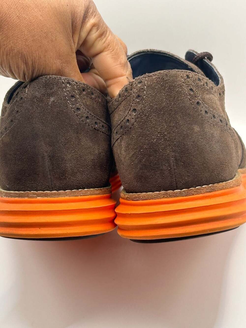 Cole Haan LunarGrand Suede Wingtip Oxford Shoes in Dark Brown and Orange - Picture 3 of 8